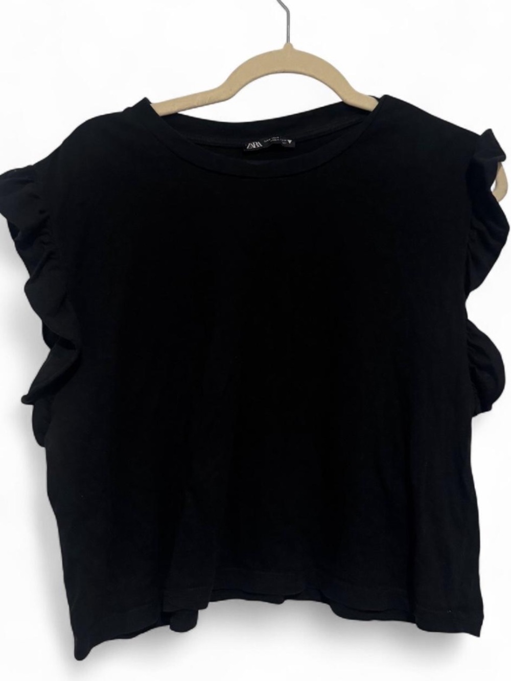 Zara Black Ruffle Flutter Sleeve Top Size M